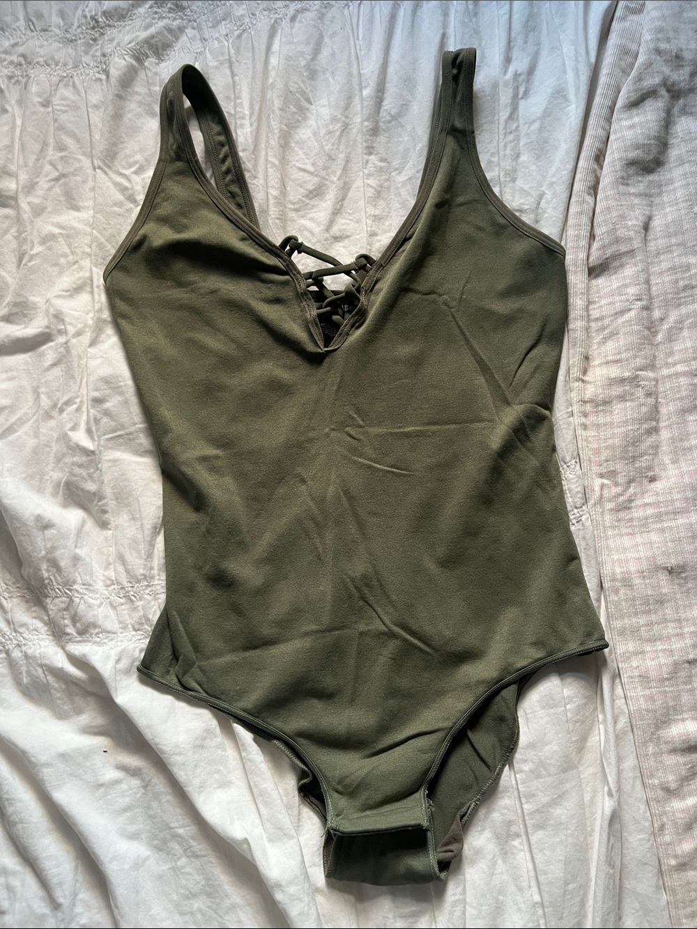 Olive Green Lace-Up One Piece bodysuit